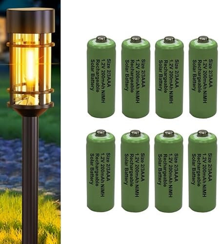 Soluminate Rechargeable 2/3AAA Solar Light Batteries for Garden Solar Lights Latest 1.2V NiMH Technology (2-3AAA, 2/3HR03, Two-Thirds-AAA 29.5mm x 10mm) [8-Pack]