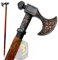 Antique Axe Viking Walking Stick Canes Red Wood Two Fold Unique Design Handle Best for Costume Men Women