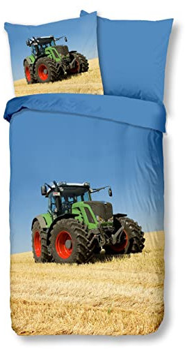 Soma Renforcé Pastell Kinder-Bettwäsche-Set 2 teilig Bettbezug 2tlg 135x200cm 80x80 Trecker Traktor Farmer