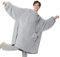 Bedsure Wearable Blanket Hoodie Women - Fluffy Fleece Hoodie Blanket for Adults Men, Warm Hooded Blanket as Gifts for Her, Grey, XL