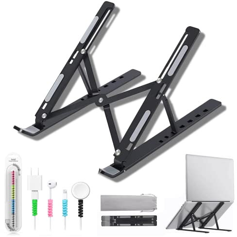 Metal Laptop Riser for Desk (1 PC) - Portable Laptop Stand for Desk and Macbook Stand - Adjustable Computer Stand with Cable Protector - Foldable Laptop Stand Supports up to 17 Laptops and Tablets