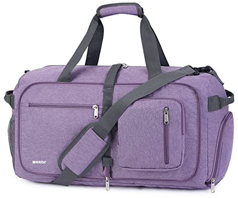 WANDF Reisetasche 40L mit Schuhfach Faltbare Weekender-Reisetasche Handgepäck für Männer Frauen (Lila)