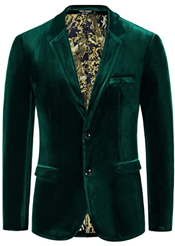 PJ PAUL JONES Mens Velvet Blazer Jacket Two Button Sport Coat Solid Suit Jackets for Dinner Prom Wedding