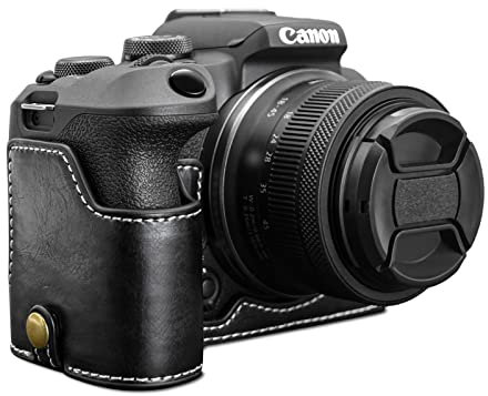 Rieibi EOS R10 Tasche – Hochwertiges PU Leder Halbtasche für Canon EOS R10 Spiegellose Kamera – Grifftasche für Canon EOSR10 – Schwarz