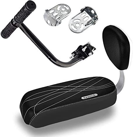 BAYINBROOK Seggiolino Bici Posteriore con Schienale Cuscino Portapacchi Bicicletta per Bambini Morbida Cuscino Posteriore Pieghevole Poggiapiedi e Bracciolo Set Accessori per Bicicletta