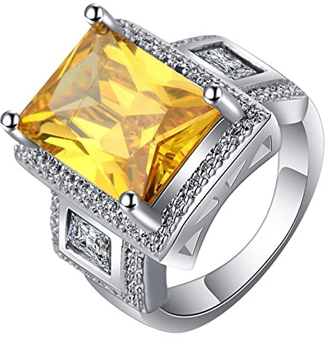 Homxi Damen Silber Ringe,4 Zinken mit Rechteckig Zirkonia Silber Gelb Ring Damen Kupfer Trauringe Frauen Größe 54 (17.2)