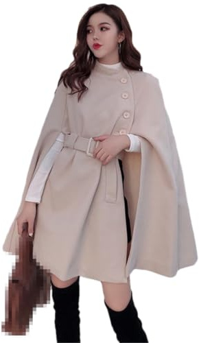 Fnfmrfmr Damen Herbst-Wollschal-Poncho Mit Gürtel, Mittellang, Ärmellos, Lässige Cape-Mäntel Apricot One Size