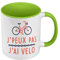 Mug de Couleur Qualité Premium Vert - J'Peux Pas J'ai Vélo Cyclisme VTT Route - Tasse avec anse et intérieur de couleur