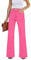 Roskiky Pantalon évasé pour femme, coupe large, baggy, taille haute, stretch, pour femme, Rose magenta, XL