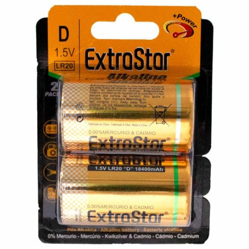 Pila Batteria LR20 1,5V 18400mAh, Pile Alcalina Torcia D, Compatibile Con Duracell MN1300 (2)