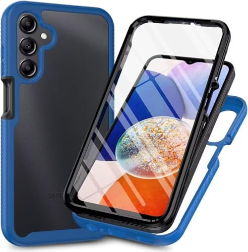 For Samsung Galaxy A05S Case with Built-in Screen Protector,Shockproof Transparent Clear Cover 360° Full Body Protective Rugged Bumper Slim Phone Case for Samsung Galaxy A05S Blue