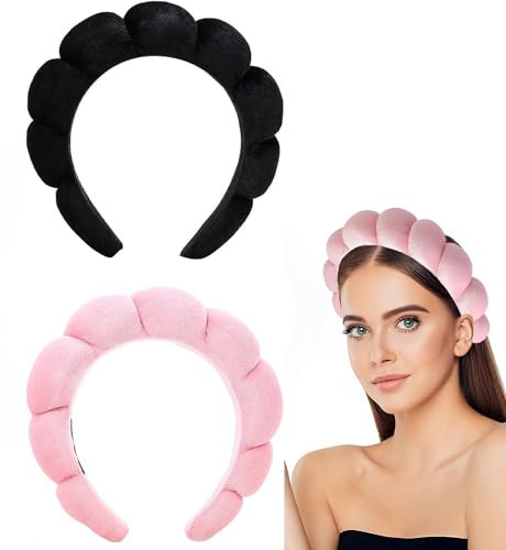 Set da 2 Pezzi di Fascia Soffice A Cerchio, Fascia in Spugna Nuvola, Fascia in Spugna per il Lavaggio Del Viso, per il Lavaggio Del Viso, Doccia, Maschera Facciale (Rosa, Nero)