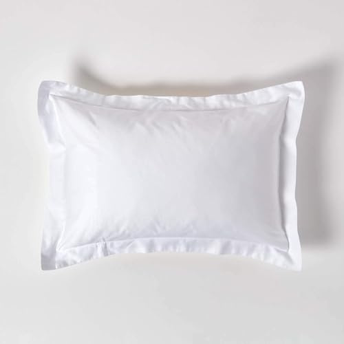 HOMESCAPES White Organic Cotton Oxford Pillowcase Standard Size 400TC 600 Thread Count Equivalent Housewife Pillow Case Pack of 4