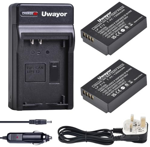 Uwayor LP-E12 Camera Battery Charger Set Replacement Battery Kit USB Battery Charger for Canon EOS M EOS M2 EOS M10 EOS M50 EOS M100 M200 SX70 HS Rebel SL1 Mirrorless Digital Camera