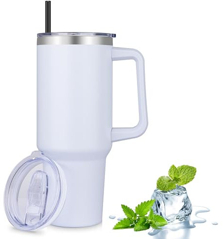 MURBONE 40 oz 1200ml Doppelwandiger Edelstahl Vakuum Isolierbecher Becher mit Griff,Kaffeebecher - Edelstahl Auslaufsicher Tragbare Reisebecher Autobecher Thermobecher mit Strohhalm und Deckel