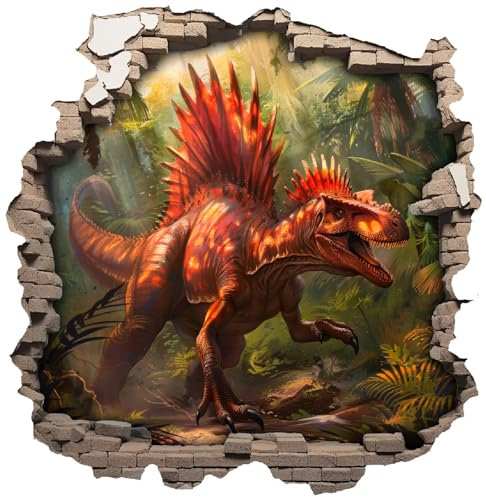 Samunshi® Wandtattoo Wandriss mit Dino Spinosaurus Dinosaurier Fenster in andere Welt Portal Wanddekoration Wandsticker für Kinderzimmer Wohnzimmer Wanddeko 30x30cm