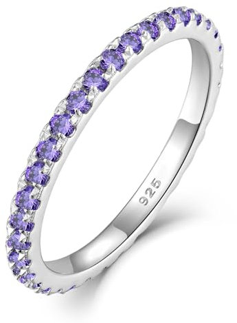 YL Stapelbare Ringe 925 Sterling Silber Amethyst Geburtsstein Ring Eternity Ewigkeitring Schmuck Geschenke für Damen Mutter Freundin,Größe54