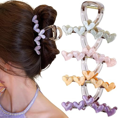 4pcs Jelly Heart Claw Clip Haarklammer Groß Haarspangen Damen Gelee Herz Haarklammern Haarclips Haarspange Hair Clip Haarschmuck Mädchen Haarnadeln Haarklemmen Hair Accessories Hair Clips for Women