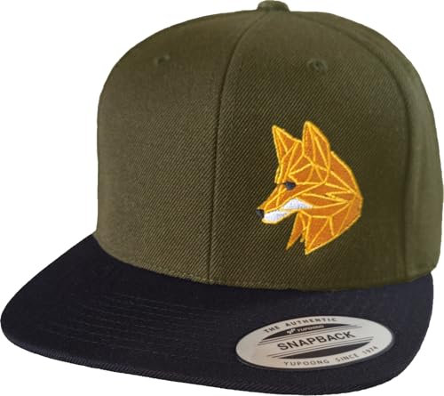 Baddery Cap Flexfit Snapback : Polygon Fuchs - Kappe Herren & Damen - Jäger Mütze (Olive-Black)