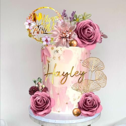 Roaring Good Time Blume Kuchen Dekoration Rose Kuchen Topper Gold Kugeln für Geburtstagstorte Dekoration Hochzeit Geburtstag Brautparty Jahrestag