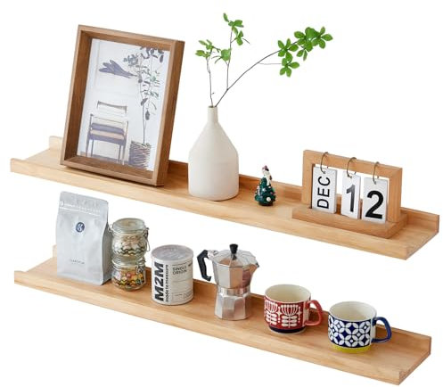 TREOAKWIS Wandregal 2er Set, 80cm Bilderleiste Holz Schweberegal Holz Regalbrett Wandboard Massiv Bilderleiste Bücherregal Kinder Wand für Wohnzimmer, Kinderzimmer, Schlafzimmer (80 x 15 cm)