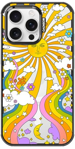 MOSNOVO for iPhone 16 Pro Max Case, Fit for MagSafe, Military-Grade Drop Protection, Shockproof Bumper, Cute Aesthetic Magnetic Phone Case for iPhone 16 Pro Max, 70's Psychedelic Groovy Art/Black