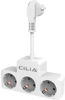 CILIA Steckdosenleiste mit 3 Steckdosen mit Kindersicherung, kurzes Kabel, platzsparend, AC 230 V 10 A/16 A, für Haus, Büro, Schreibtisch, Weiß