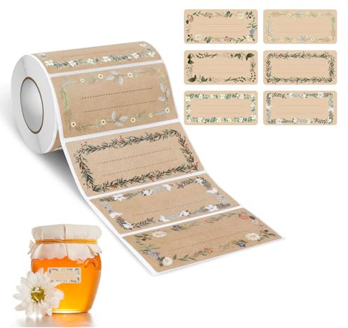 AiQInu Etichette Adesive per Marmellate,500 Pezzi Etichette Marmellata Adesive in Carta Kraft, Etichette Autoadesive Marmellate Per Barattoli Di Spezie, Bottiglie,Sacchetti Regalo, Buste