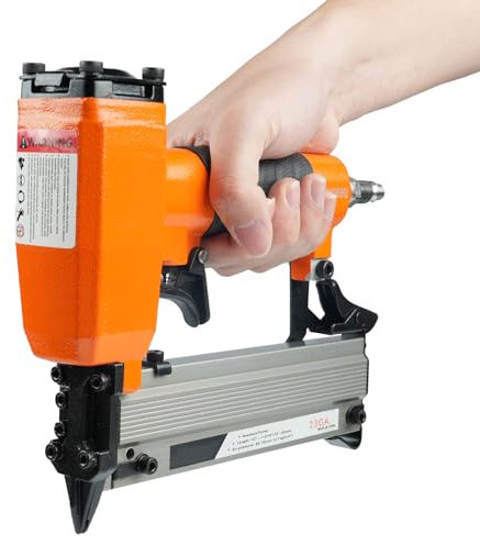 Clavadora neumática sin cabeza de calibre 23 con gatillo de seguridad, compatible con pines sin cabeza de 12-30 mm, pistola de aire para tapicería, muebles y bricolaje, etc.