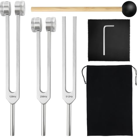 Stimmgabel Set, 3 Stück 128, 256, 512 Hz Stimmgabeln, Stimmgabel Therapie, Stimmgabel Neurologie, Aluminiumlegierung Tuning Fork für Heilung, Klangtherapie, KöRper, Geist und Seele Heilung