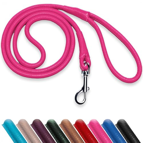 OOPSDOGGY Hundeleine aus gerolltem Leder, strapazierfähig, für kleine, mittelgroße und große Hunde und Welpen, Rosa, Größe S