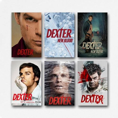 Magauy A Set Of 6 Dexter Poster Tv Series Vintage Poster Für Zimmer, Ästhetische Leinwand-Wandkunst, Schlafzimmer-Dekor Poster 08x12inch(20x30cm)