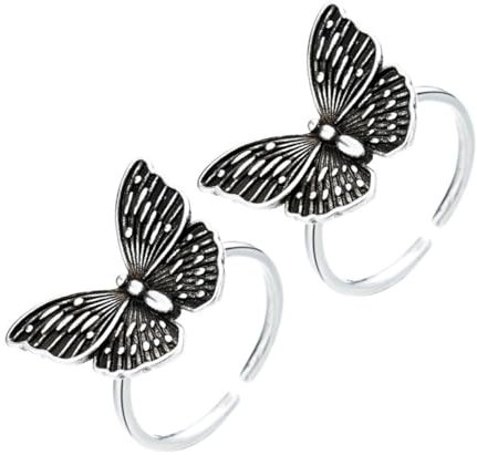 Veemoon 2pezzi Anelli Aperto Donna Regolabili in Stile Vintage Farfalla Leggeri e Resistenti Per Dita Moda Casual Regalo Per Amiche e Famiglia