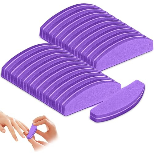 20 Pack Nail Buffer 100/180 Grit for Sanding Smoothing Shaping Buffing | Buffers Nail Files Buffing Block Half Moon for Acrylic and Gel Nails Home Salon Use Pet Grooming Tools Double-Sided(Purple)