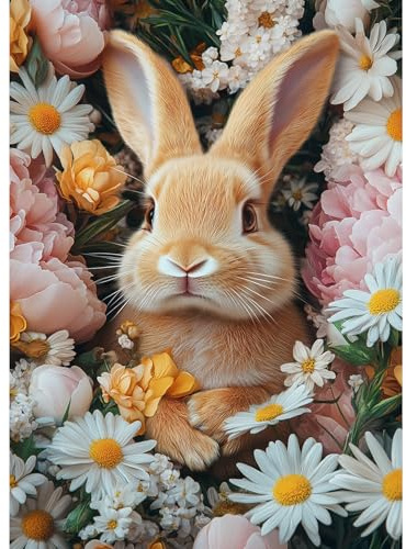 DOMROM Hase Diamond Painting, Ostern Diamant Painting Bilder Erwachsene Blumen Diamond Painting Set, Diamant Kunst Malerei Kit DIY Runder Vollbohrer Diamond Art Erwachsene für Wand Deko 30x40cm