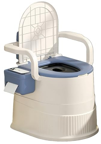 Chaise de Toilettes Portable avec Dossier et accoudoirs, Chaise de Toilettes compacte pour Camping-Car, Plein air, Personnes âgées, Femmes Enceintes, capacité de 150 kg, Facile à Nettoyer – Bleu