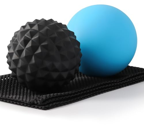 JIEJUNJIE Silicone Massage Ball Set, 2 Pack Smooth & Textured with Mesh Bag