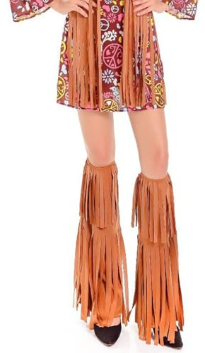 Generisch Hippie Stulpen Damen Fransen Wildleder Cowgirl Stulpen Karneval Kostüm Cowboy Stiefelüberzüge Stilvolles Einfarbiges Kostümzubehör Vintage Western Freizeitanzug Faschingskostüme