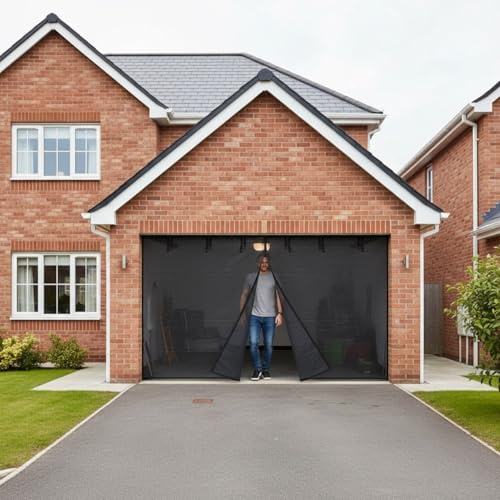 Rideau De Porte De Garage, Moustiquaire Magnétique Pour Porte De Garage, Portes De Garages Rideau Moustiquaire Fibre De Verre Renforcée, Pour Animaux De Compagnie(Noir,305 x 213 cm(10 x 7 ft))