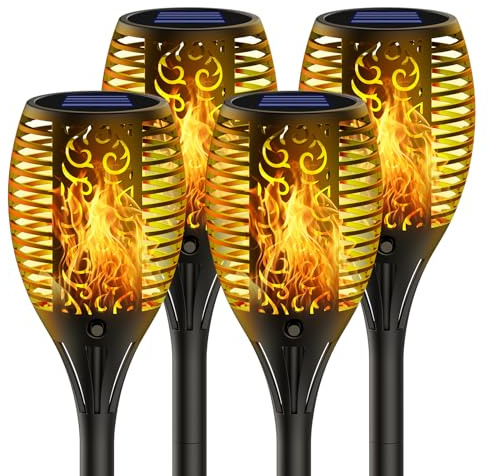 Lafhome Solarlampen für Außen 4 Stück, 33 LED Solarfackeln flackernd mit realistischem Flammeneffekt, IP65 wasserdicht, Solarleuchten für Außen Garten, Solar Gartenleuchten für Weg, Rasen, Terrasse