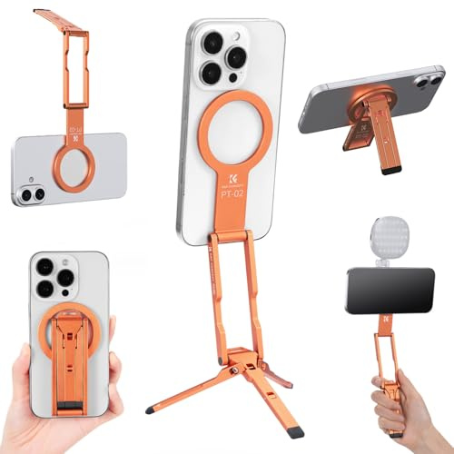 K&F CONCEPT 7MM Ultra-Slim Magnetic, Transformable Phone Stand Tripod | Featherweight Mini Tripod with Double-Sided Magnetic Design for iPhone & Android Handset - Cosmic Orange - PT02
