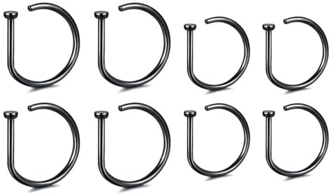 BDEPSTR Fake Nose Ring Schwarz Set aus Edelstahl, Fake Piercing Nase D-Form Ohne Loch