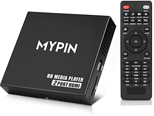 HDMI Media Player, 2 HDMI-Ausgangssplitter-Modus 1080p Full-HD Ultra-HDMI-Digital-Media-Player für -MKV/RM- HDD-USB-Laufwerke und SD-Karten