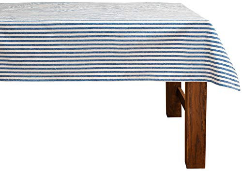 FILU Tischdecke 140 x 220 cm Blau/Weiß gestreift (Farbe und Größe wählbar) - hochwertig gefertigtes Tischtuch aus 100% Baumwolle
