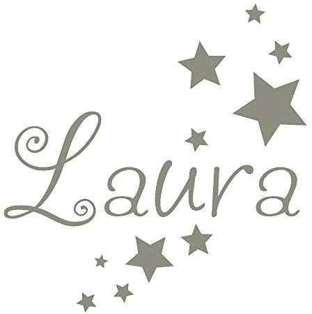 timalo® Wandtattoo mit Namen und Sternen für Kinder – personalisierbar für Jungen und Mädchen | 73077-grau-20cm-10sterne