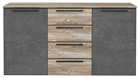 Forte MINDI Sideboard mit 4 Schubladen und 2 Türen, Holzwerkstoff, Picea Kiefer/Betonoptik Dunkelgrau, B x H x T: 149,6 x 80,8 x 41,3 cm