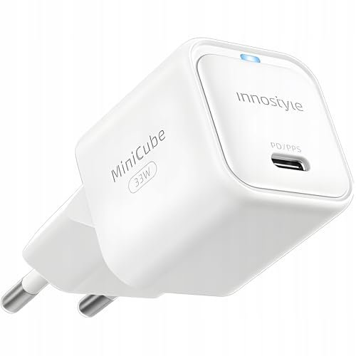 INNOSTYLE USB C Cube Charger 33W USB Tipo C GAN II, Carga rápida, Blanco, Fuente de alimentación compacta para teléfonos móviles, Ideal para Viajes, USB-C para iPhone, Samsung, Xiaomi, iPad, Pixel.