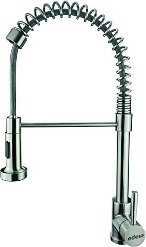 Edesa| Grifo de Cocina | Modelo Victoria Pro INOX | Apto para Instalación en Fregadero o Encimera | Caño Alto Extraible y Giratorio | Forma Curva | Acabado en Acero Inoxidable