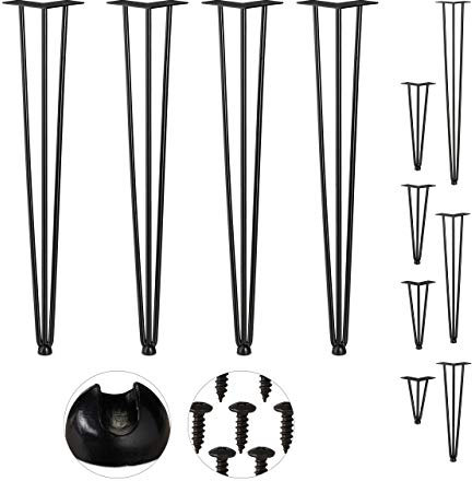 Relaxdays Hairpin Legs, 4er Set, 3 Streben, Metall, Haarnadel Tischbein für Hocker, Tisch & Schrank, 71 cm hoch, schwarz