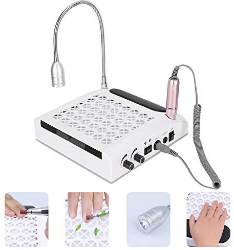 Outil de manucure électrique 80W 4 EN 1, aspirateur à ongles avec une perceuse à ongles électrique 30000 tr/min, avec coussin et lampe à main, pour gel led UV pour ongles(01)